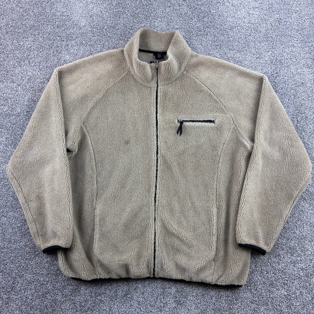 Vintage Lands‎ End Fleece Jacket Mens 2XL Oatmeal Deep Pile Zip Sherpa USA Made